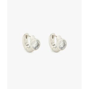 Kate Spade Silver Tone Cubic Zirconia Bezel Keep Sparkling Huggie Hoop Earrings